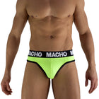 Floureszierender gelber stringtanga macho mit schwarzem bund eng anliegend für männliche anatomie größe xl