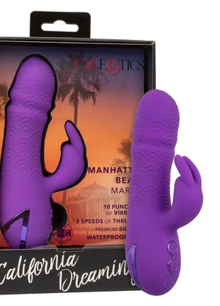 Lila silikon vibrator mit gebogenem rabbit-design und strukturierter oberfläche namens manhattan beach marvel