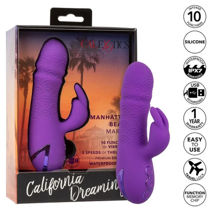 Lila silikon vibrator mit gebogenem rabbit-design und strukturierter oberfläche namens manhattan beach marvel