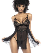 Mapale – Schwarzes Babydoll aus floraler Spitze und Netz (MAL7502BLK) - S/M / Black - Babydolls