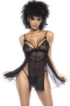 Mapale – Schwarzes Babydoll aus floraler Spitze und Netz (MAL7502BLK) - S/M / Black - Babydolls