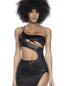 Mapale – Schwarzes Minikleid aus Wetlook-Stoff (MAL4587BLK) - S/M / Black - Sexy Kleider
