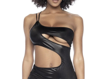 Mapale – Schwarzes Minikleid aus Wetlook-Stoff (MAL4587BLK) - S/M / Black - Sexy Kleider