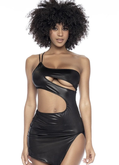 Mapale – Schwarzes Minikleid aus Wetlook-Stoff (MAL4587BLK) - S/M / Black - Sexy Kleider