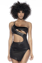 Mapale – Schwarzes Minikleid aus Wetlook-Stoff (MAL4587BLK) - S/M / Black - Sexy Kleider