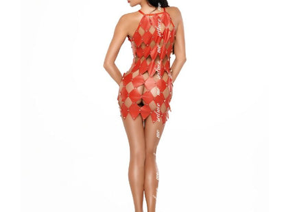 Roter leder-body mit diamantsteppmuster und cut-out-design von me-seduce in größe s/m