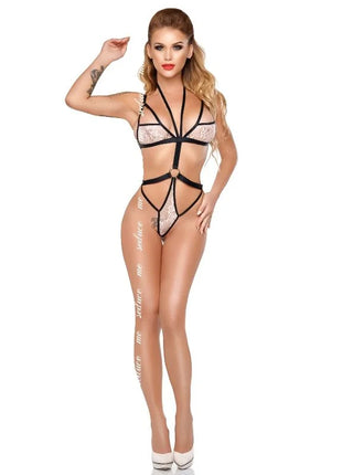 Schwarzes und transparentes spitzen-set me-seduce zulmira teddy weiss schwarz mit floralen mustern in xxl/xxxl