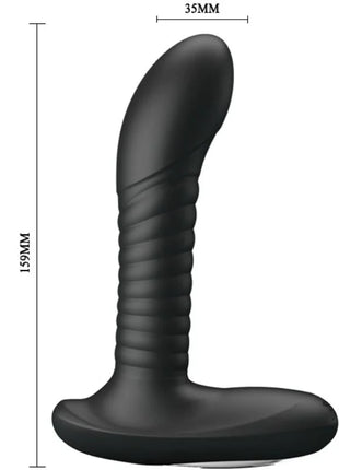 Schwarzer silikon analplug merlin anal rotation mit geripptem schaft und abgerundetem fuß 159mm lang