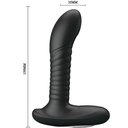 Schwarzer silikon analplug merlin anal rotation mit geripptem schaft und abgerundetem fuß 159mm lang