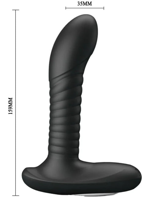 Schwarzer silikon analplug merlin anal rotation mit geripptem schaft und abgerundetem fuß 159mm lang