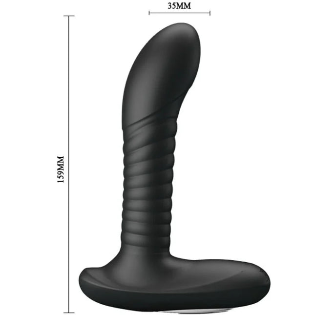 Schwarzer silikon analplug merlin anal rotation mit geripptem schaft und abgerundetem fuß 159mm lang