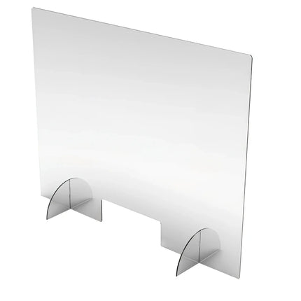 Klarer acryl-sichtschutz mit gebogenen halbtransparenten standfüßen metraquilatbildschirm 100x80 cm special covid-19