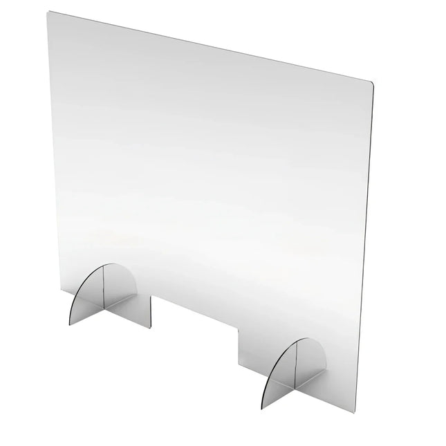 Klarer acryl-sichtschutz mit gebogenen halbtransparenten standfüßen metraquilatbildschirm 100x80 cm special covid-19