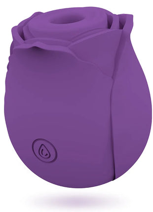 Lila silikon vibrator in rosenform mit dezentem tropfenlogo am fuß der mia rose air wave stimulator limited edition