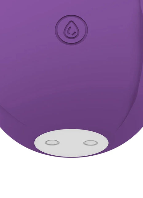 Violettes silikonspielzeug mia rose air wave stimulator limited edition mit wassertropfenemblem und zwei kreisförmigen eindellungen am boden