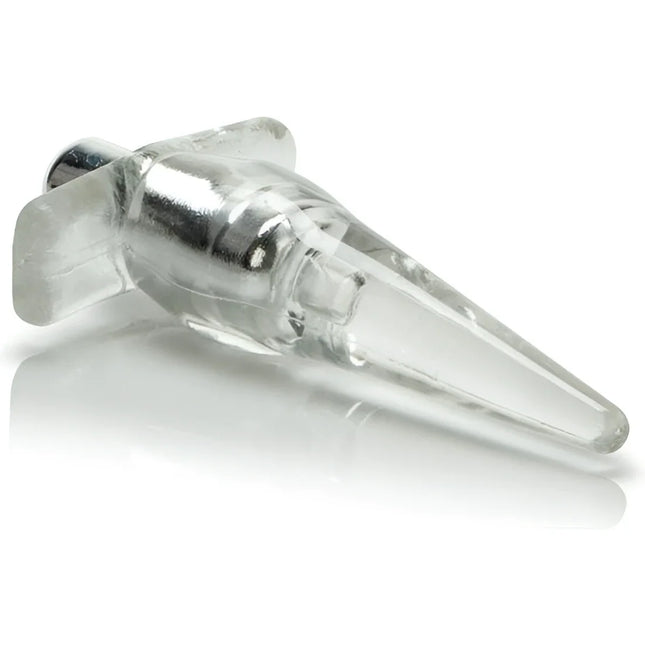 Mini vibro tease klarer glas weinstopfen mit silbernem metallknopf