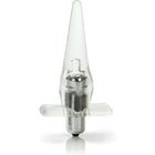 Klarer plastik-analplug mit silberner metallbasis und zentralmechanismus mini vibro tease