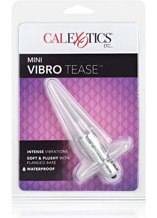 Mini vibro tease klarer mini vibrator mit silberner metallbasis und flansch in gebrandeter blisterverpackung