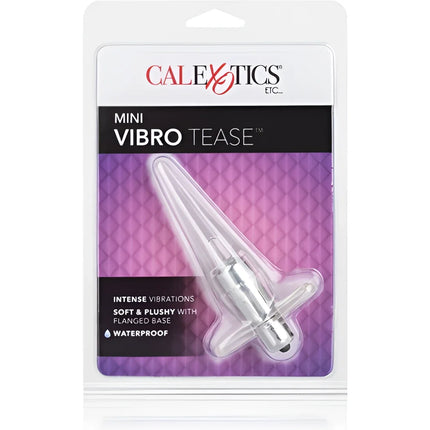 Mini vibro tease klarer mini vibrator mit silberner metallbasis und flansch in gebrandeter blisterverpackung