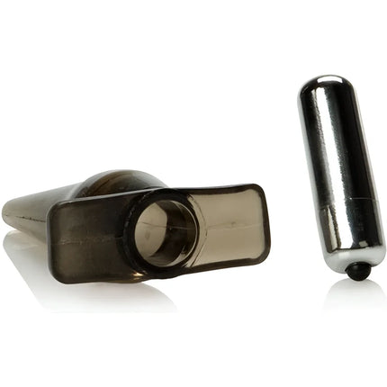 Mini vibro tease schwarzer und silberner zylindrischer vibrator mit transparentem fuß aus hochwertigem material
