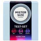 Mister size musterpackung kondome in drei ultra-dünnen größen xl, xxl und xxxl für optimale passform