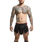 Leder shorts schwarz mit rotem besatz und silbernen nieten mob dngeon schwarzer romanda rock einheitsgröße