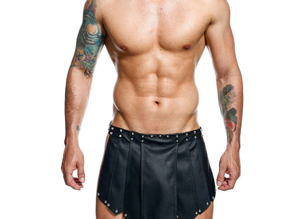 Mob dngeon schwarzer romanda-rock schwarze faux-leder plissierte shorts mit silbernen nieten am saum und bund