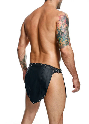 Schwarze leder briefs mit silbernen nieten und schwarzer schnalle mob dngeon schwarzer romanda-rock einheitsgröße