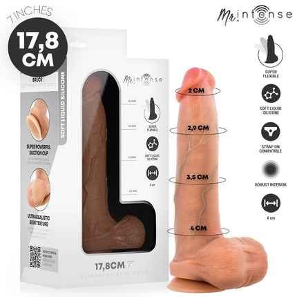 MR Intense Bruce S silikon-dildo mit Hoden in hautfarbe 17,8 cm lang und 4 cm durchmesser, Vorderansicht