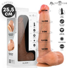 Peach-farbener bruce xl silikon-dildo mit hoden 25,5 cm aus körperverträglichem flüssigsilikon und detaillierter hautstruktur
