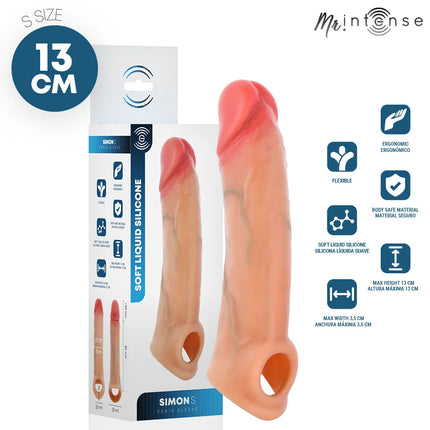 Mr intense simon silikon-penisschutz 13 cm lang 4 cm durchmesser in hautfarben zur verwendung als gleitschutz