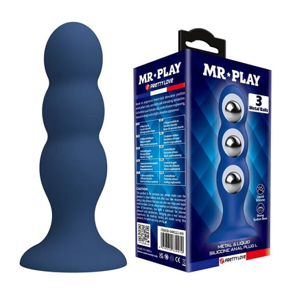 Navyblauer silikon play analplug mit drei metallkugeln und saugnapf von mr play