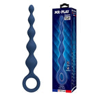 Blaue silikon-analkugeln mit fünf perlen und ringbasis in abgestuftem design von mr play analplug blau