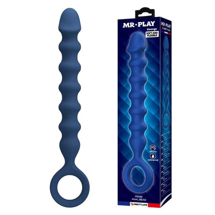 Mr play blaue silikon-analkugeln mit ringbasis und strukturierte ridges als analplug blau, 3,4 cm ø, 28,5 cm lang