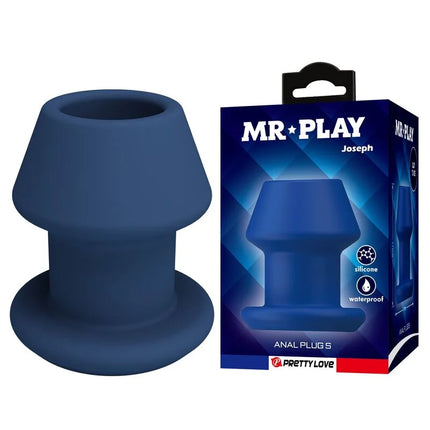 Dark blue mr play joseph jack blauer silikon-holz-analplug size s with sicheren halt and hollow silicone anal design