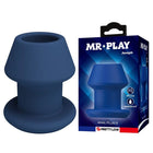 Dark blue mr play joseph jack blauer silikon-holz-analplug size s with sicheren halt and hollow silicone anal design