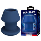 Mr play jack blue silikon-holz-analplug größe m mit jack hollow silicone für sicheren halt und hollow silicone anal
