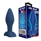 Navyblauer silikontropfen konischer analplug größe s in mr play box für play tapered anal verwendet