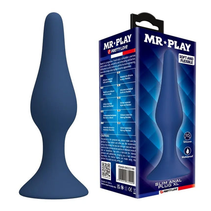 Mr play konischer silikon-analplug xl blau navy mit slim tapered anal design für angenehmes play tapered erleben