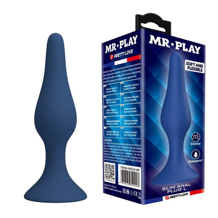 Mr play schlanker silikon-analplug blau aus flexiblem premium-silikon für ein play slim erlebnis
