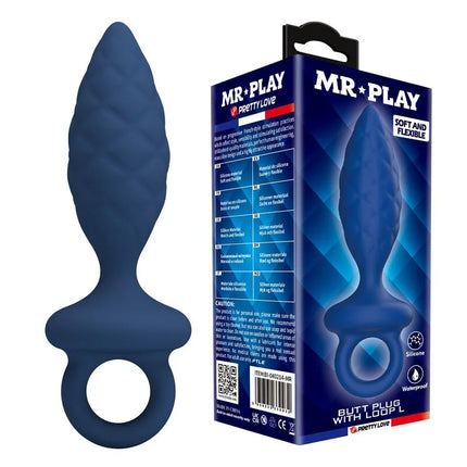 Dunkelblauer play analplug aus flexiblem premium-silikon mit ergonomischem design und ring von mr play