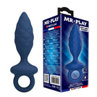 Navyblauer mr play analplug mit strukturierter oberfläche und ring aus flexiblem premium-silikon