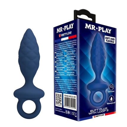 Mr play strukturierter analplug mit ring blau aus flexiblem premium-silikon mit strukturierter oberfläche