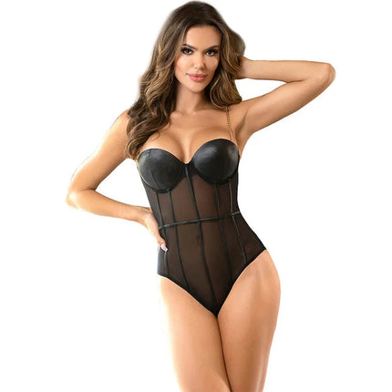Mystique Noir - Eleganter Body mit Kettenträgern - Bodys