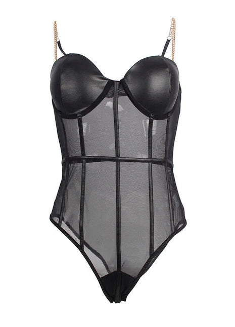 Mystique Noir - Eleganter Body mit Kettenträgern - Bodys