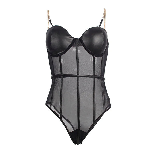 Mystique Noir - Eleganter Body mit Kettenträgern - Bodys