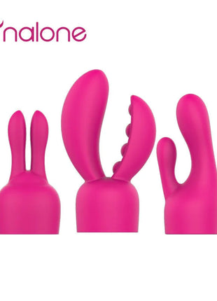 Set aus drei pinken silikonvibratoren mit kaninchenmotiv von nalone für elektro- und rock-stimulation