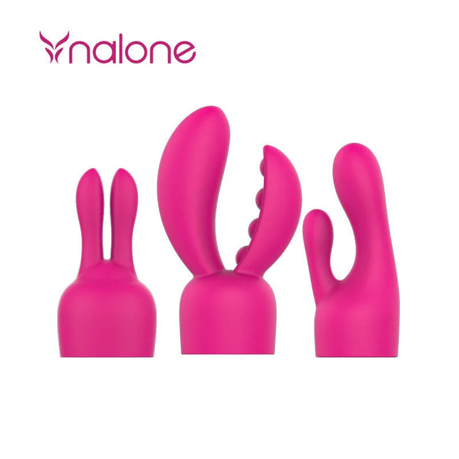 Set aus drei pinken silikonvibratoren mit kaninchenmotiv von nalone für elektro- und rock-stimulation