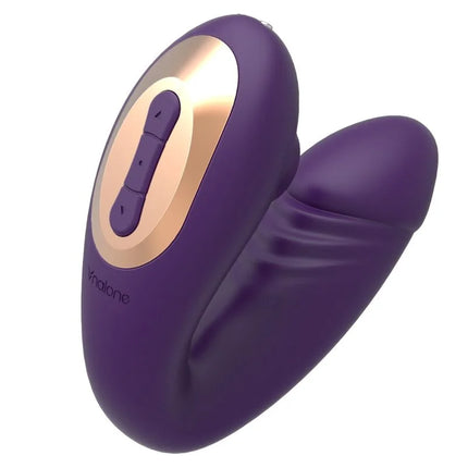 Leah wiederaufladbarer tragbarer stimulator von knaalone in lila und gold mit ergonomischem design