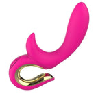 Pink silikon rabbit lulu vibrator mit goldfarbenem metallfuß und geschwungenem design von nalone lulu vibrator